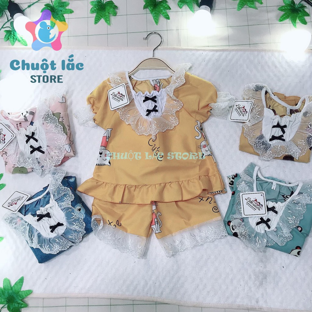 Bộ Quần Áo Bé Gái Chuột Lắc Store Pijama Tay Ngắn Nhún Bèo Kate Thái Cho Bé Gái Từ 8Kg Đến 28Kg