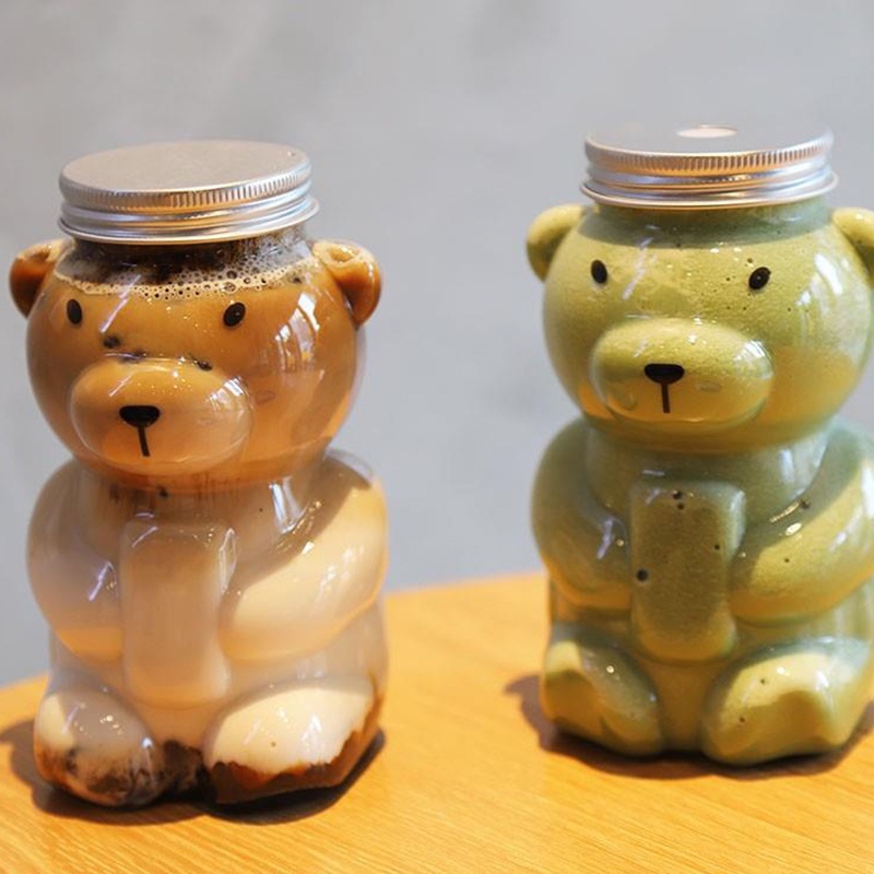 Cốc Thủy Tinh Uống Trà Sữa / Cà Phê / Trà Sữa Có Ống Hút Hình Gấu Hoạt Hình 3d 420ml