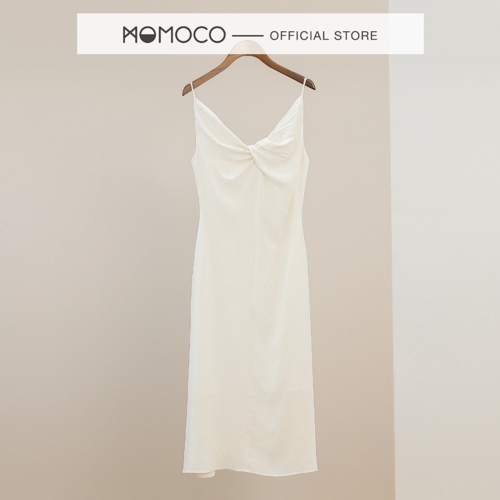 Đầm Hai Dây Dáng Dài MOMOCO Vặn Nút Ngực Dáng Ôm Chất Liệu Xốp Nhăn Co Giãn M2814