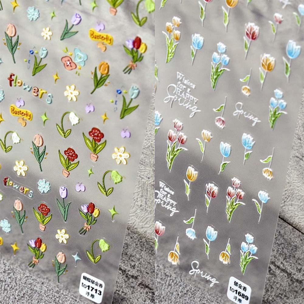 Miếng Dán Trang Trí Móng Tay Hình Hoa Cúc/ Hoa Tulip Thời Trang Cho Nữ