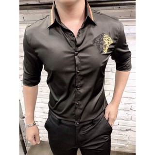 Áo sơ mi nam chất lụa phối họa tiết nữ thần