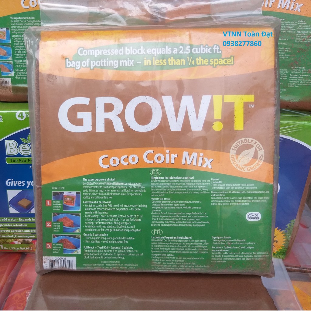Mụn xơ dừa GROW!T CoCo Coir Mix - Grow !T Hàng xuất khẩu Châu Âu, Mỹ, Canada - Giá thể trồng cây