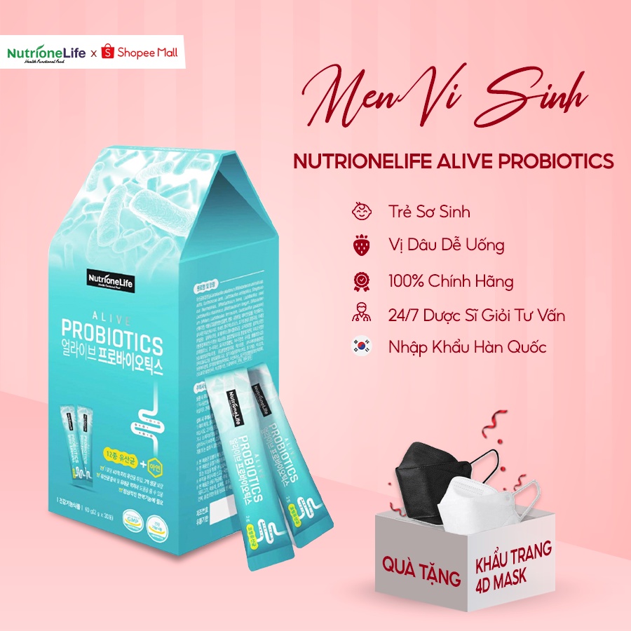 Men Vi Sinh NUTRIONELIFE - Bổ Sung Lợi Khuẩn, Probiotics và Kẽm, Bảo Vệ Hệ Tiêu Hoá, Cải Thiện Biếng Ăn 2gx30 Gói