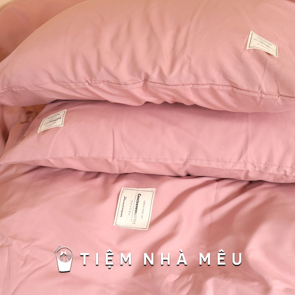 Bộ Chăn Ga Gối Cotton TC Nhập Hàn✨ m6/m8/2m - Tiệm Nhà Mêu✨ 2 Vỏ gối ,drap , vỏ chăn HỒNG PHẤN TRƠN