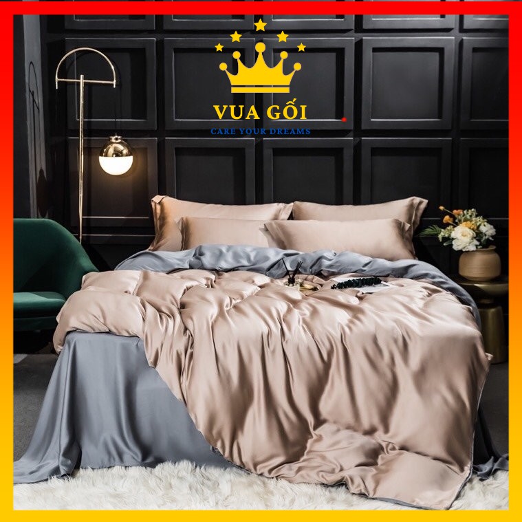 Bộ Chăn Ga Gối Lụa Tencel 100S Cao Cấp Chăn Drap Nhập Khẩu Siêu Sang Xịn Min Mát Sét Chuẩn 04 Món