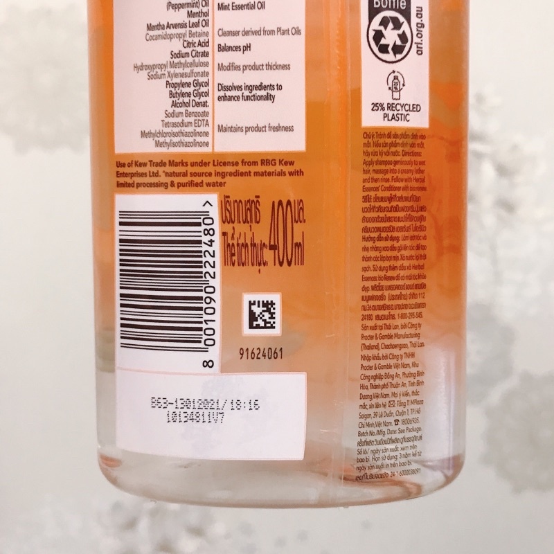 Dầu Gội Làm Phồng Dày Tóc Herbal Essences Naked Volume Shampoo Bưởi & Bạc Hà 400ml