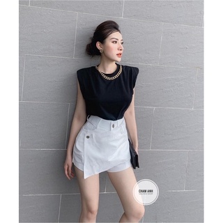 ao pull xát nách đen trắng phối dây xích cho nữ