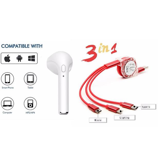  Tai nghe bluetooth HBQ i7 + Tặng dây sạc 4 đầu chống rối(giao màu ngẫu nhiên)