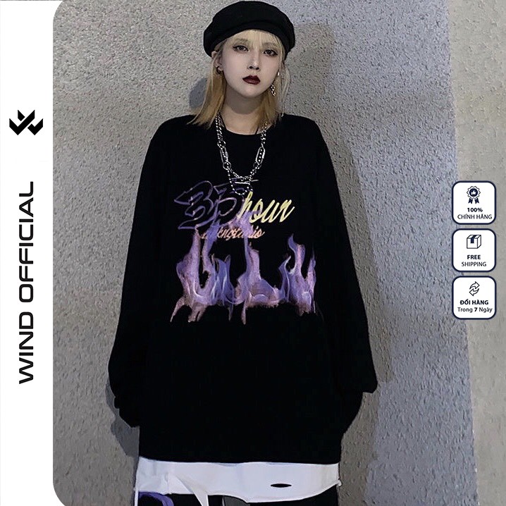 Áo sweater Unisex WIND phông tay dài form rộng 35HOUR, thời trang nam nữ oversize