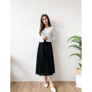 Chân váy xếp ly đen dài midi (Loại 1)