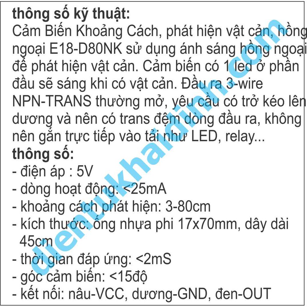 Cảm Biến Khoảng Cách, phát hiện vật cản, hồng ngoại E18-D80NK, áp: 5V, 3-80cm kde2352
