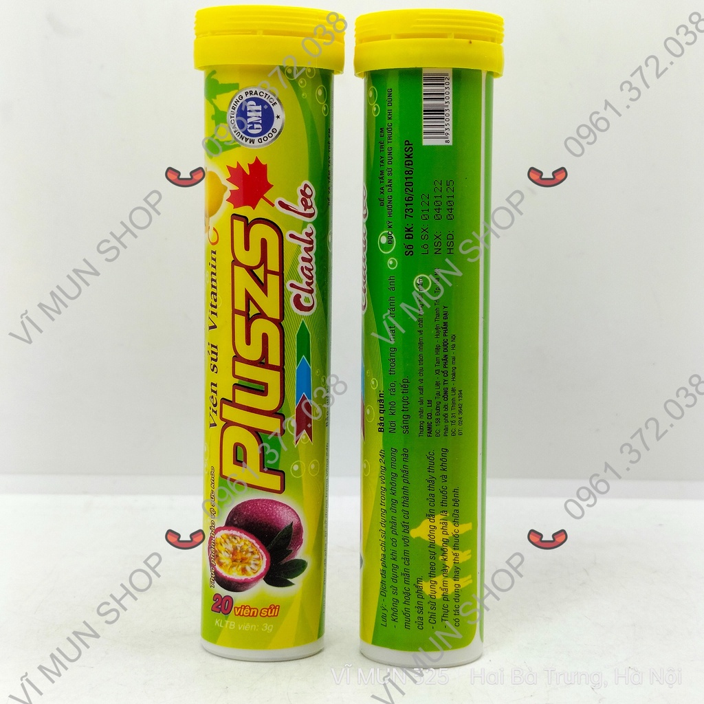 Pluszs viên sủi vị chanh leo - Cam tuýp 20 viên