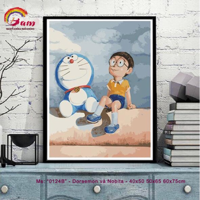Tranh sơn dầu số hóa tự tô màu Tranhsohoavn mã HH0124B Tranh hoạt hình Anime Doremon và Nobita