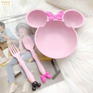 Khay ăn dặm Mickey lúa mạch kèm thìa dĩa cho bé
