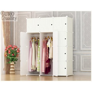 Tủ nhựa lắp ghép vân gỗ cao cấp Euro Quality 12 ô có kệ để giày(Trắng)