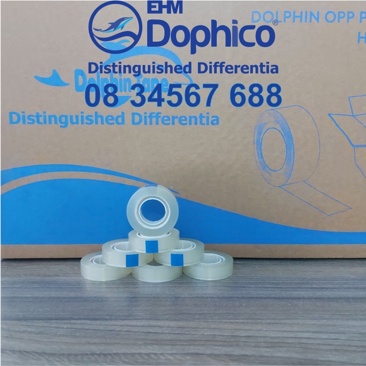 Băng dính VPP cao cấp Dolphin – Màu trong – dùng trong công tác văn phòng