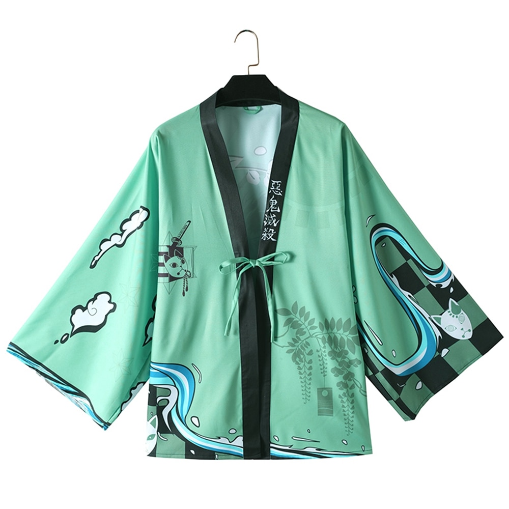Mới Áo Choàng Ngủ Kimono Chất Liệu Chiffon In Họa Tiết Demon Slayer Kimetsu No Yaiba Kamado Tanjirou