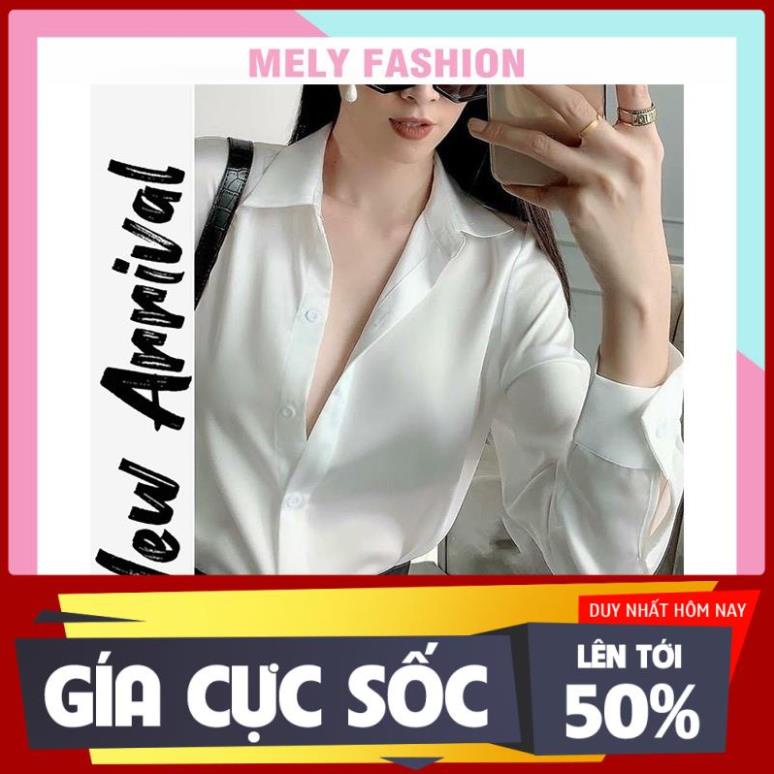 Áo sơ mi nữ lụa trắng đẹp form rộng cổ vest cao cấp phong cách công sở, sang trọng Mely's Fashion MLSM_LUA_001 !