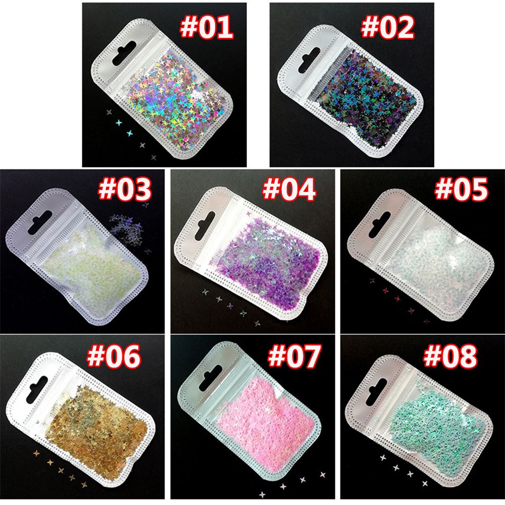 [Hàng mới về] Túi kim sa trang trí móng tay nghệ thuật DIY kiểu ngôi sao 3D lấp lánh thời trang