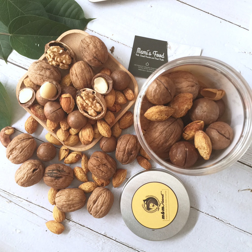 MIXNUT 3 loại hạt Thượng hạng(Hạnh nhân rang bơ Mỹ, macca Úc, óc chó Mỹ), chính hãng, siêu ngon, 250g/500g