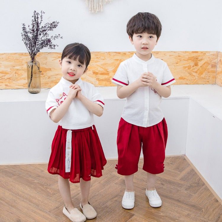 Bộ Hán Phục Tay Ngắn Phong Cách Trung Hoa Thời Trang Mùa Hè Xinh Xắn Cho Bé Trai