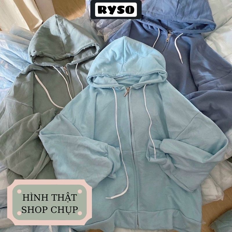 Áo khoác hoodie nỉ trơn tay bồng unisex form rộng chất nỉ ngoại dày dặn cao cấp có khóa kéo oversize dáng thụng