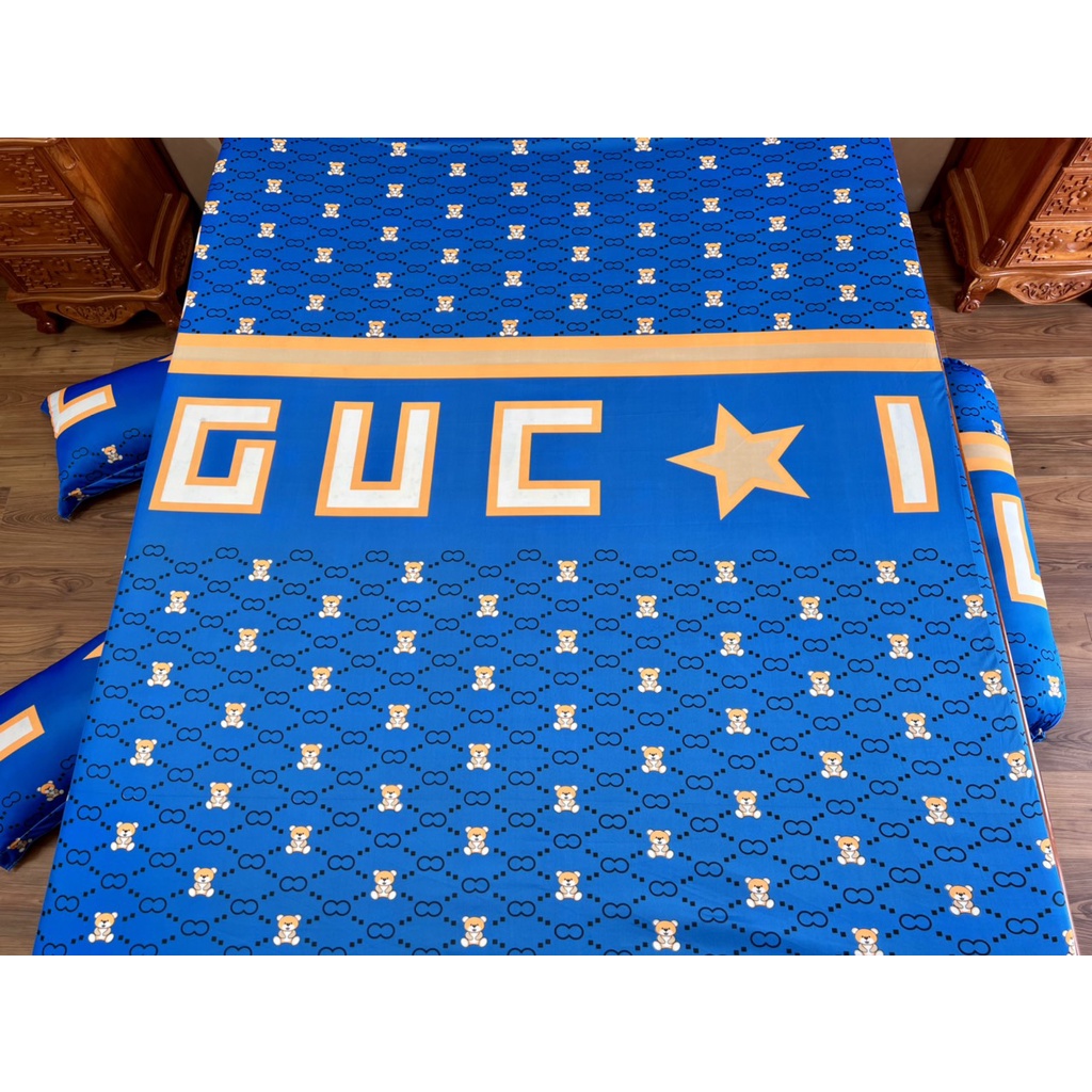 Bộ Ga Gối thun Hàn quốc 3D vạn phát Mẫu gấu gucxi