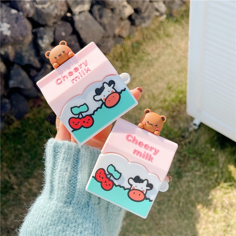 Vỏ bảo vệ cherry milk, bao đựng tai nghe airpods 1 2 pro chống va đập, chống bẩn