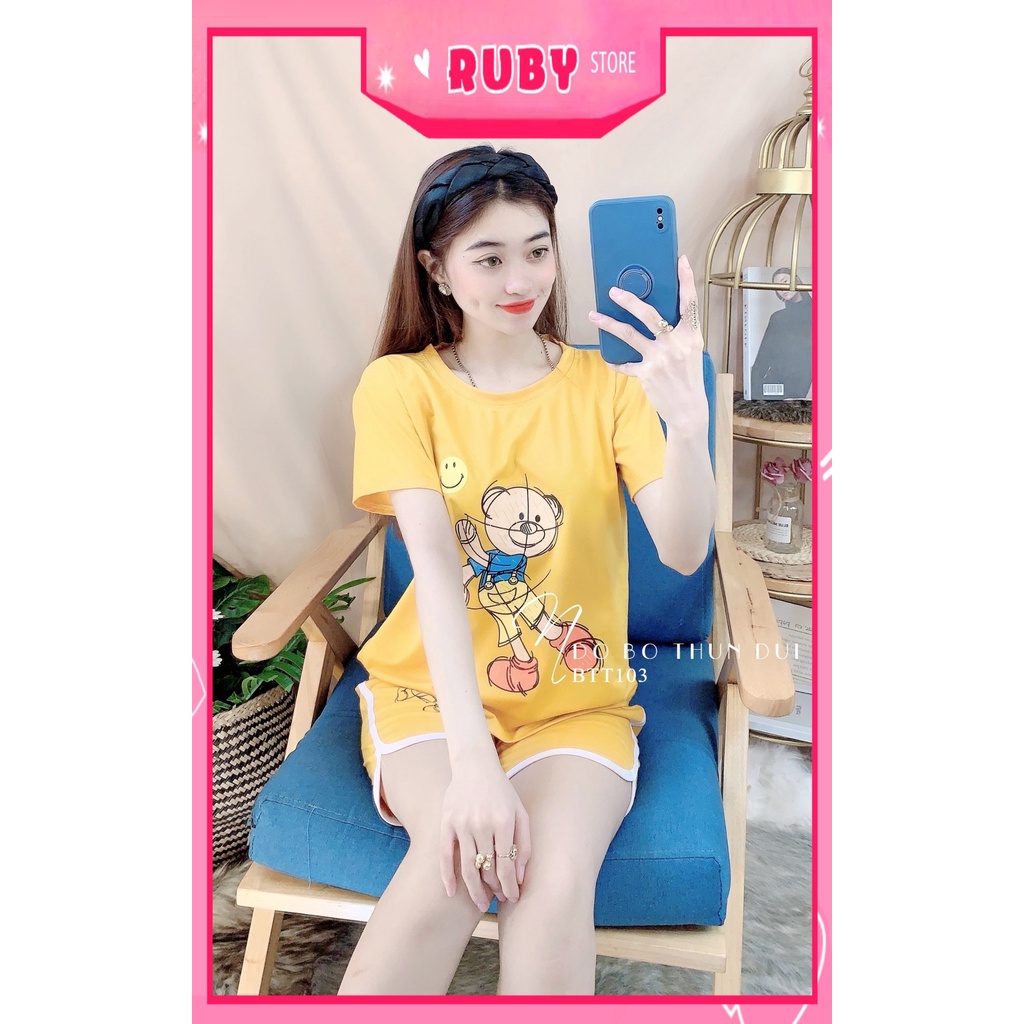 Đồ bộ nữ mặc nhà chất thun mềm mịn  in hình hoạt hình dễ thương Đồ bộ thun đùi BTT103