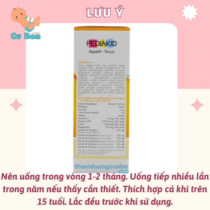 Pediakid ăn ngon Appetit Tonus 125ml của Pháp cho trẻ biếng ăn tăng hấp thụ cải thiện hệ miễn dịch từ  6 tháng trở lên