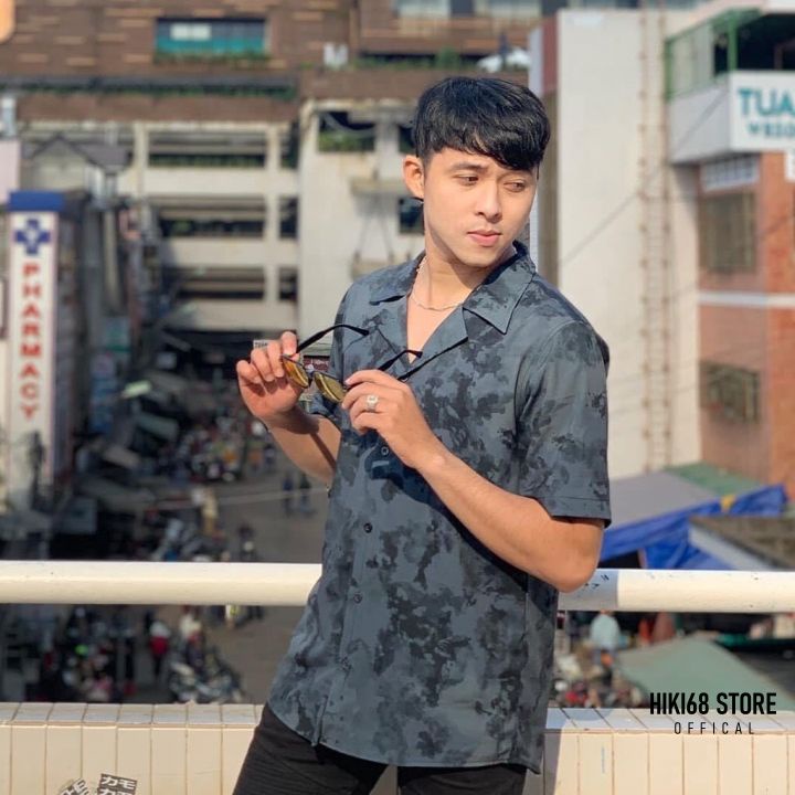 Áo Sơ Mi Cộc Tay Họa Tiết Loang Unisex/Áo Sơ Mi Tay Lỡ Có Cổ Trẻ Trung Năng Động | BigBuy360 - bigbuy360.vn