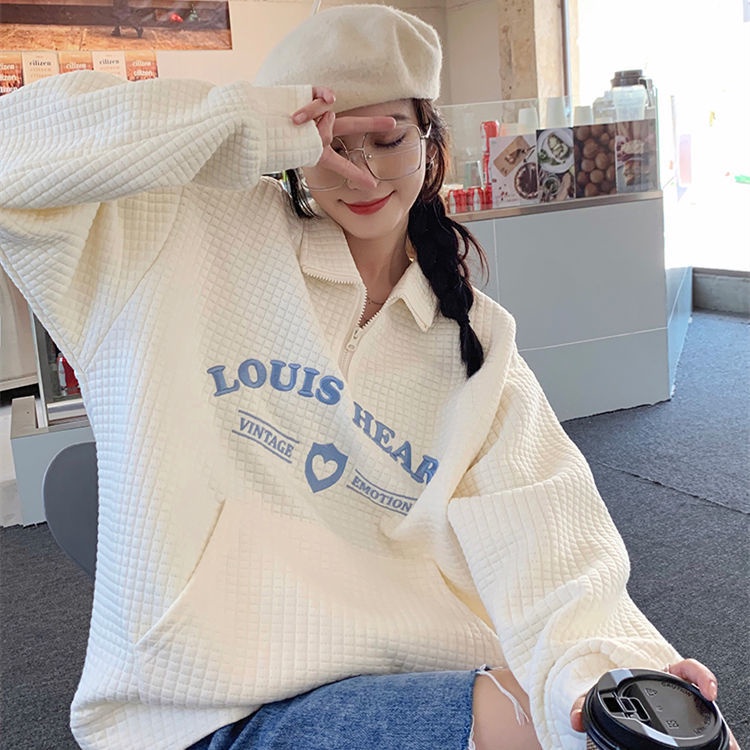 Áo khoác sweater dáng rộng có khóa kéo thời trang dành cho nữ