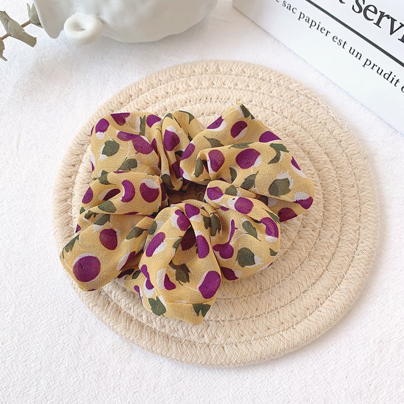 Dây buộc tóc vải scrunchies vải voan họa tiết trái táo