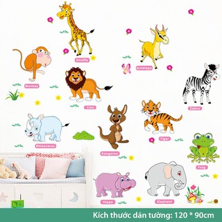 Tranh dán tường cho bé trai, decal dán tường cho bé học (Vườn Thú Eleven)