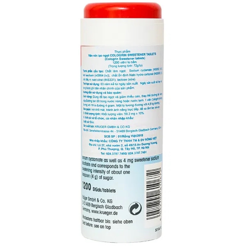 Đường Ăn Kiêng Cologrin Kruger Viên Nén Tạo Ngọt - 1200 viên