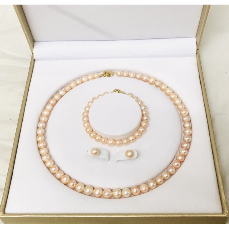 Bộ chuỗi hạt màu hồng cam size 8-9ly