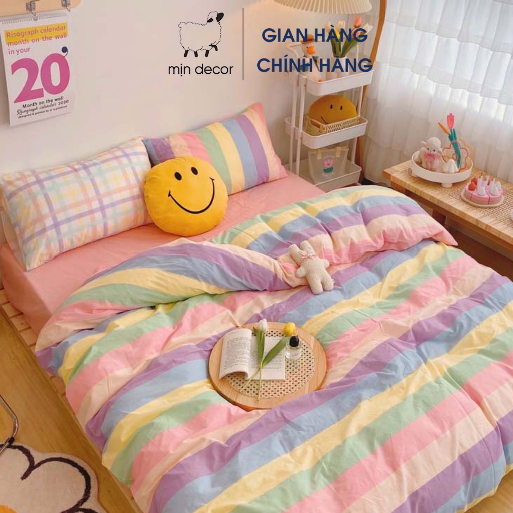 Bộ chăn ga gối cầu vồng MỊN DECOR cotton 3D mềm mại hot trend | BigBuy360 - bigbuy360.vn