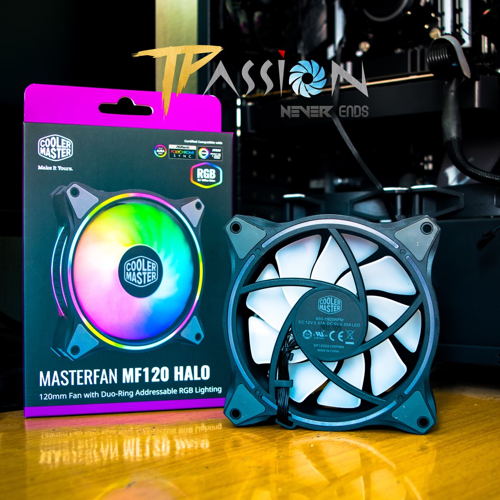 Quạt tản nhiệt fan case 12cm Cooler Master MasterFan MF120 HALO - LED Rainbow Argb 2 vòng ring cực đẹp, hiệu năng cao