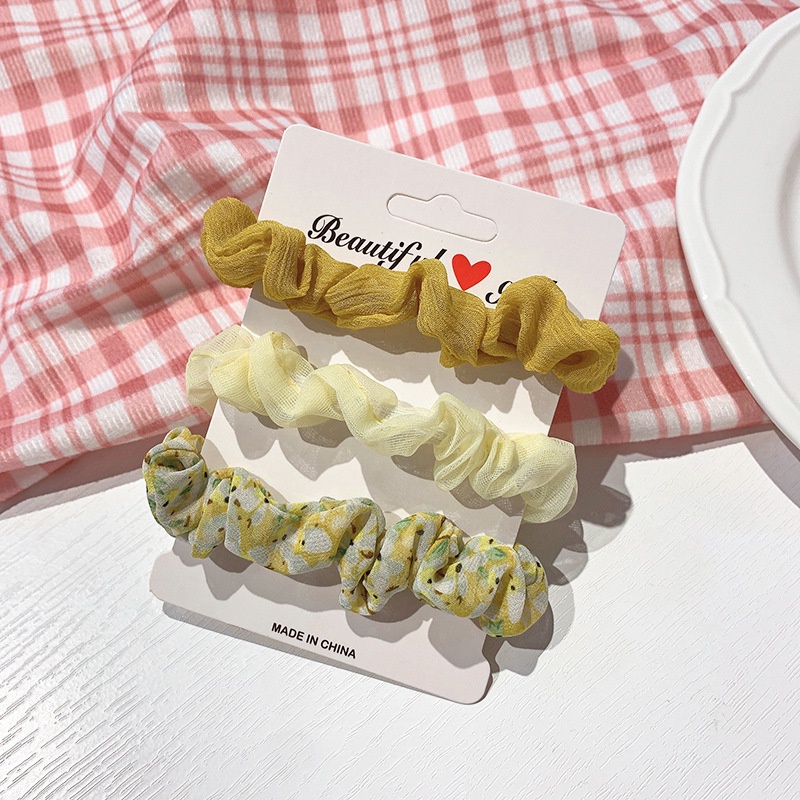 Set 3 Dây Cột Tóc Nữ Bằng Vải Nhiều Màu Họa Tiết Đơn Giản Thời Trang Phong Cách Hàn Quốc