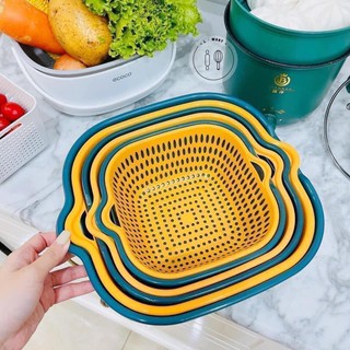 Rổ nhựa chữ nhật đựng đồ kèm chậu(sét rổ 6 món)