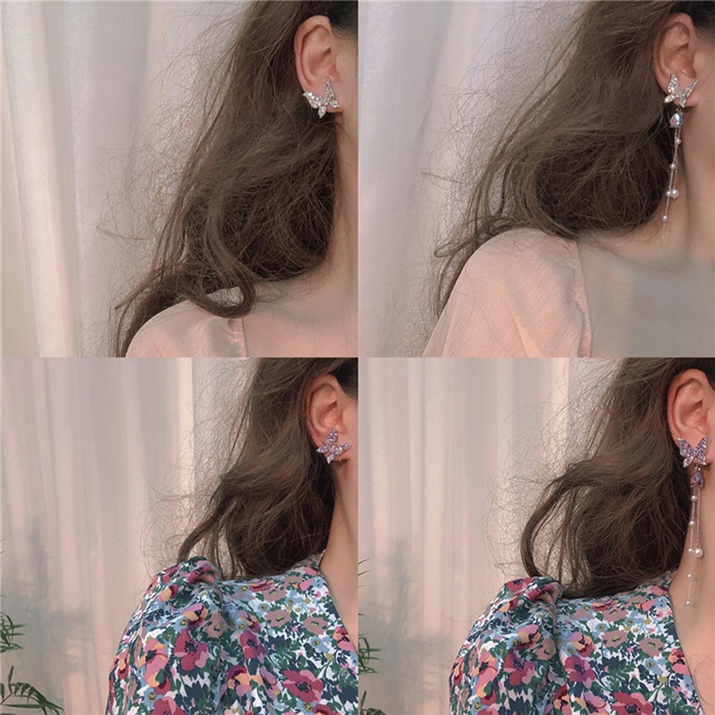 Thời Trang Đôi Bông Tai Hình Bướm Nạm Đá