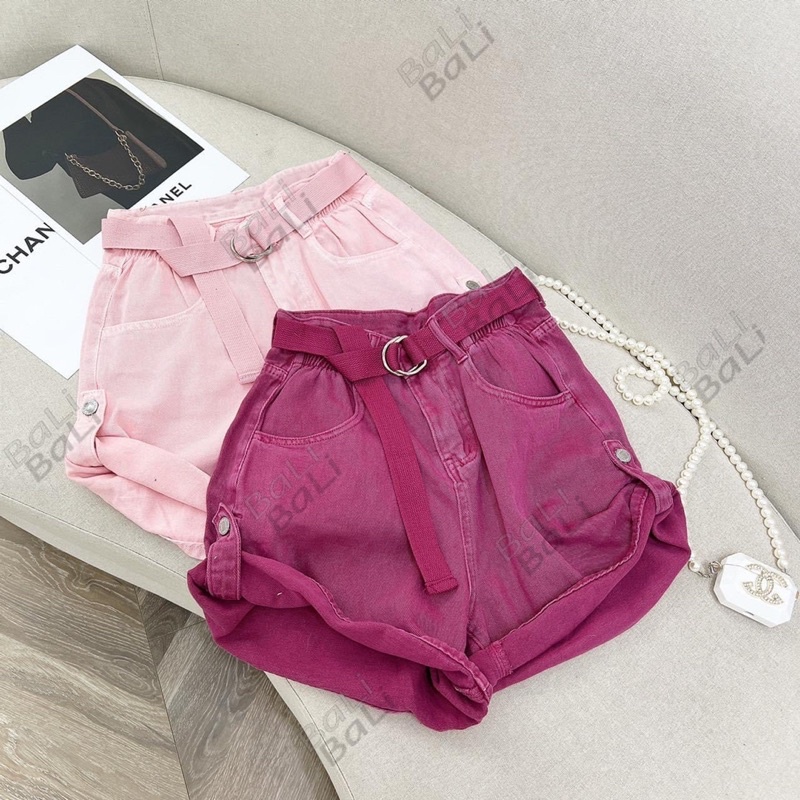 quần short jean màu Hồng cạp cao cho nữ