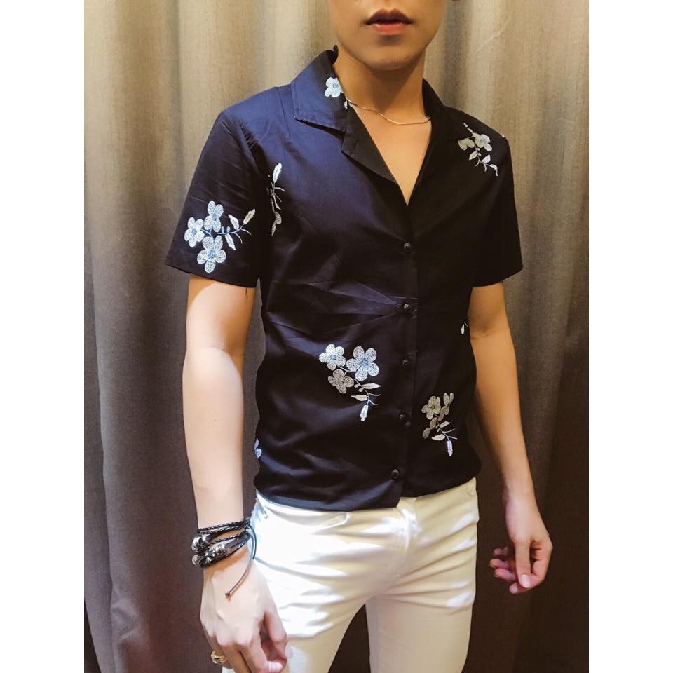 Áo sơ mi hoa cổ pijama