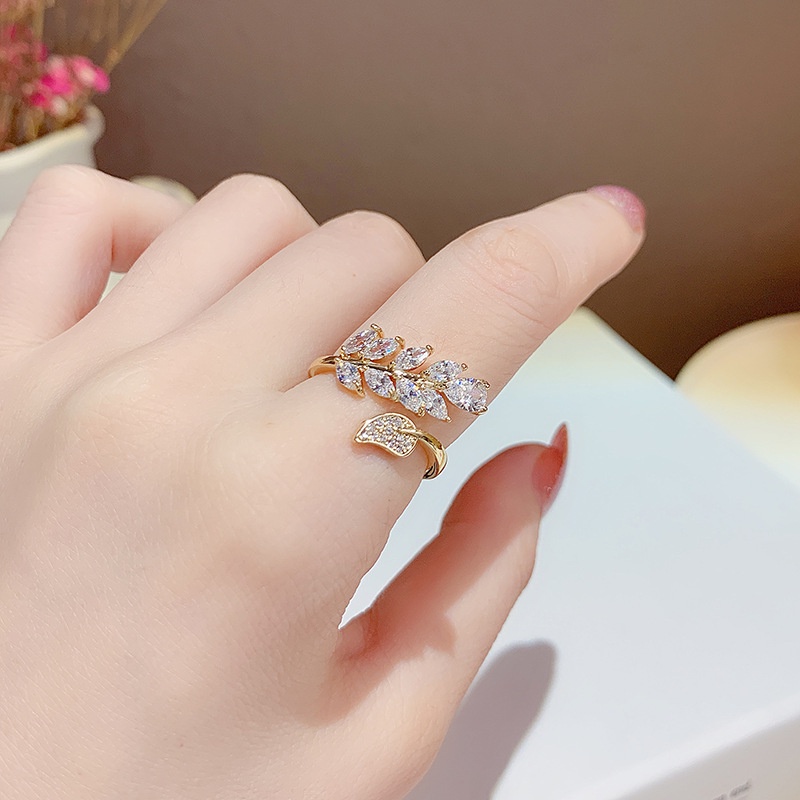 Nhẫn hở Etrendy hình chiếc lá đính đá zircon thời trang cổ điển dành cho nữ
