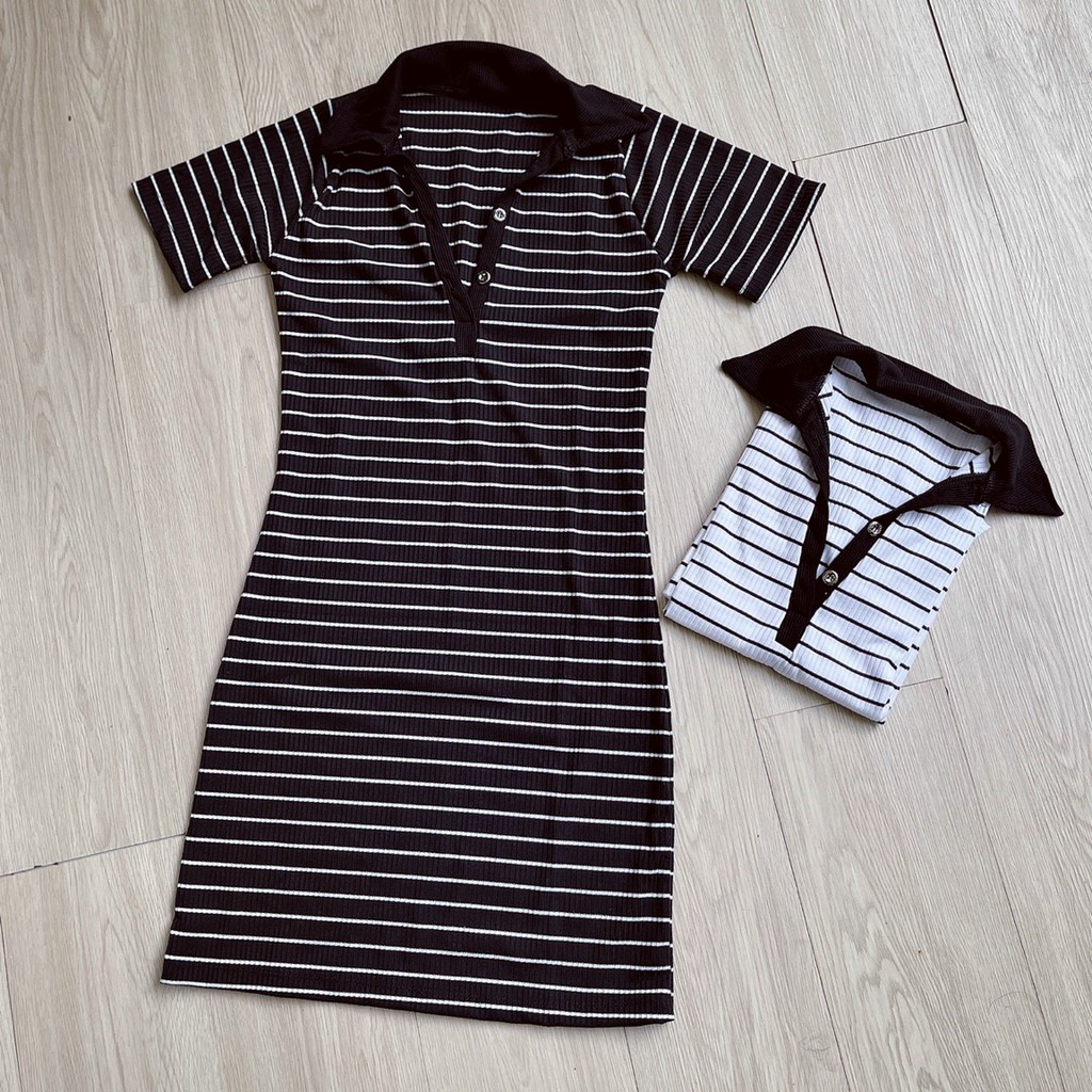 ĐẦM SỌC TAY NGẮN VỀ LẠI 2 màu trắng và đen UK2110213