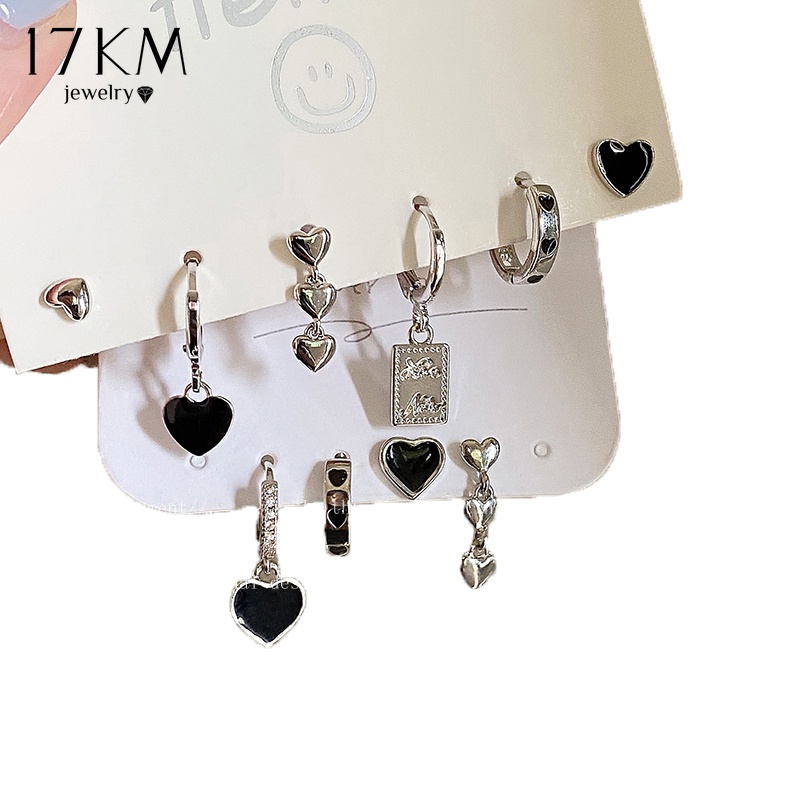 Khuyên tai 17KM bằng bạc hình trái tim anh đào vòng hoa nhỏ giọt dầu đính pha lê thời trang Hàn Quốc cho nữ