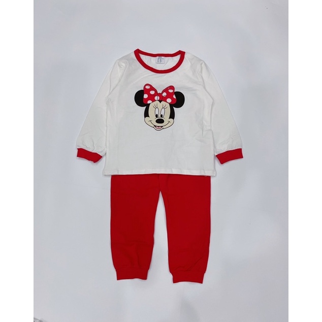 Bộ cotton dài tay Mickey &amp; Minnie bé trai/bé gái