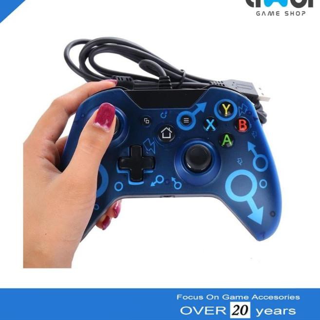 Tay Cầm Chơi Game Có Dây '' 6qj Xbox One Pc Laptop Màu Xanh Dương