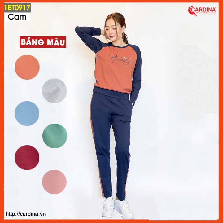 Bộ thu đông nữ CARDINA chất cotton cao cấp dáng thể thao phối màu tôn vóc dáng 1BT09.