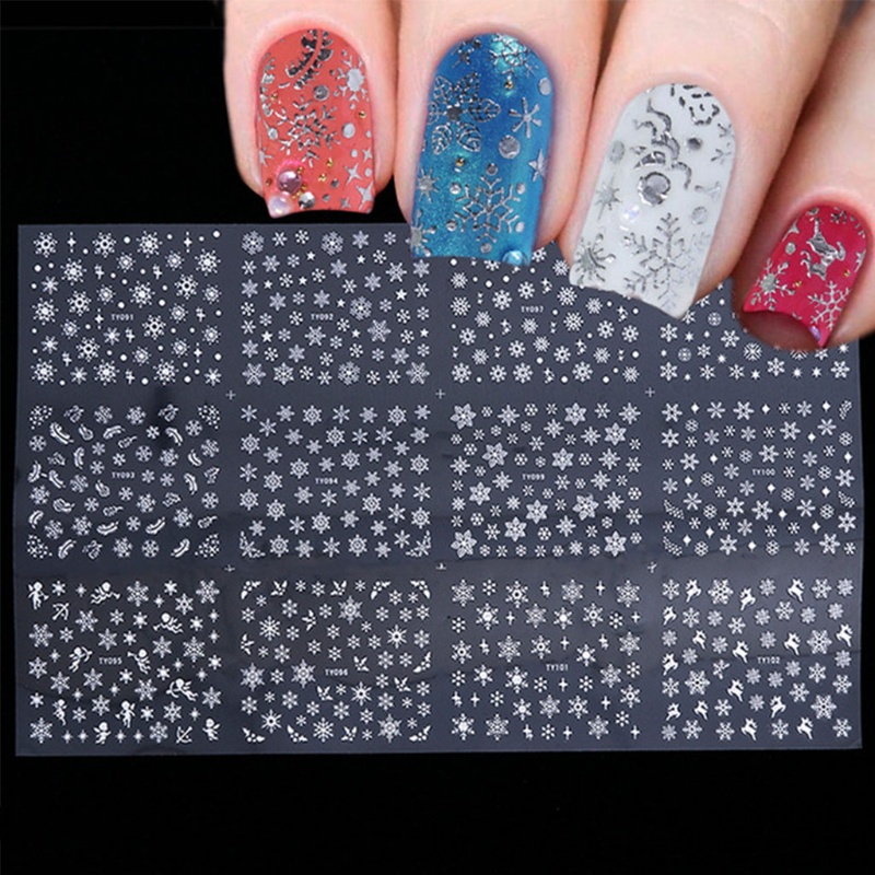 Đề Can Dán Móng Tay Họa Tiết Bông Tuyết Tuần Lộc Giáng Sinh